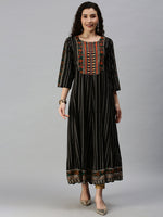 Women Yoke Design Black Anarkali Kurta-GW1298-Black