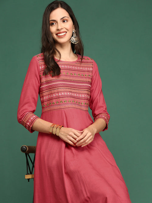 Women Yoke Design Pink Anarkali Kurta-GW1576-Pink