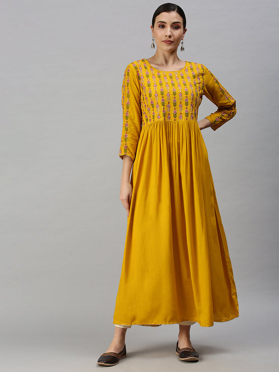 Women Yoke Design Yellow Anarkali Kurta-GW1783-Yellow