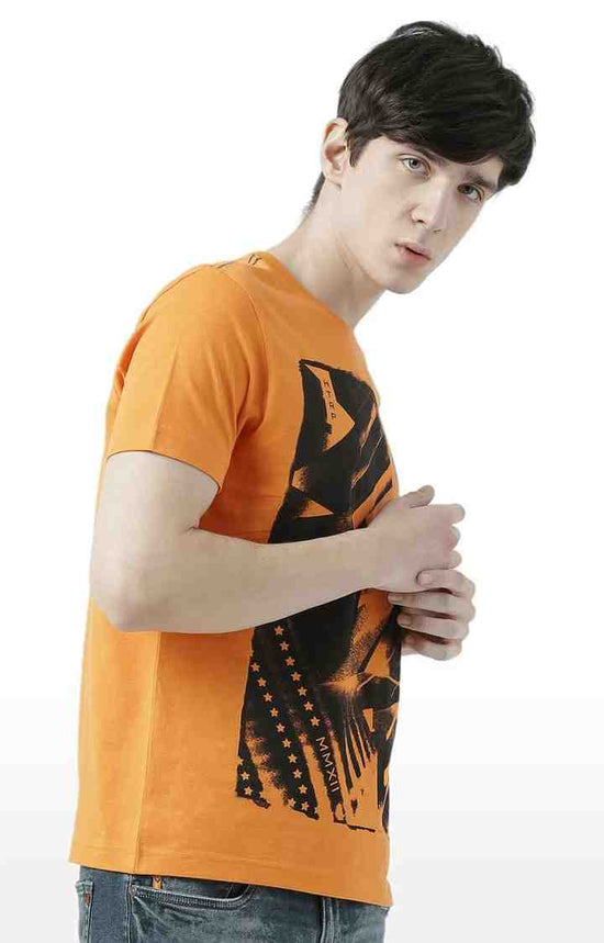 Huetrap Orange Mens Short Sleeve Graphic Printed Tshirt-HT17MKGRABZO00527