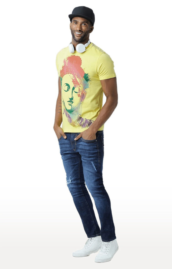 Huetrap Yellow Mens Short Sleeve Graphic Printed Tshirt-HT16MKGRAYLW00329