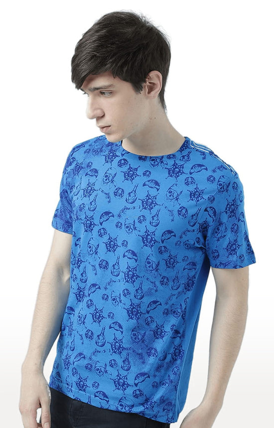 Huetrap Blue Mens Short Sleeve Graphic Printed Tshirt-HT17MKGRASUR00780