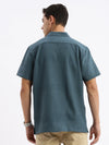 Men Cuban Collar Solid Relaxed Fit Teal Shirt-Grace-2835-Teal