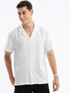 Men Cuban Collar Solid Relaxed Fit White Shirt-Grace-2836-White