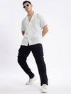 Men Cuban Collar Solid Relaxed Fit White Shirt-Grace-2836-White