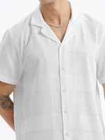 Men Cuban Collar Solid Relaxed Fit White Shirt-Grace-2836-White