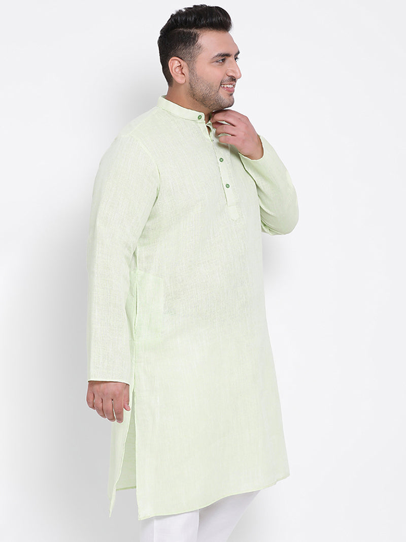 Hangup Men Standard Solid Men's Indian Wear-Green_Linen_OnlyLongKurta