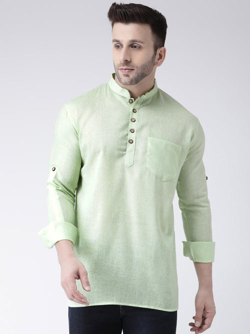 Hangup Men Slim Solid Men's Indian Wear-GreenShortKurta