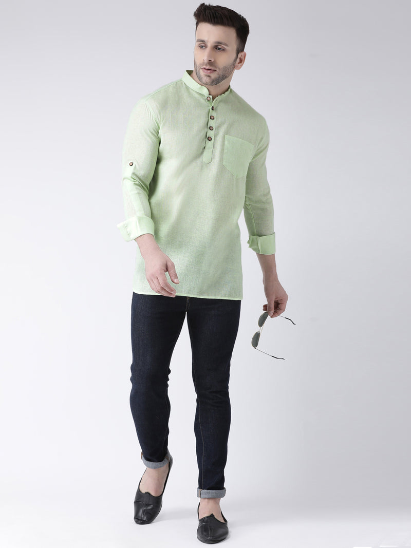 Hangup Men Slim Solid Men's Indian Wear-GreenShortKurta