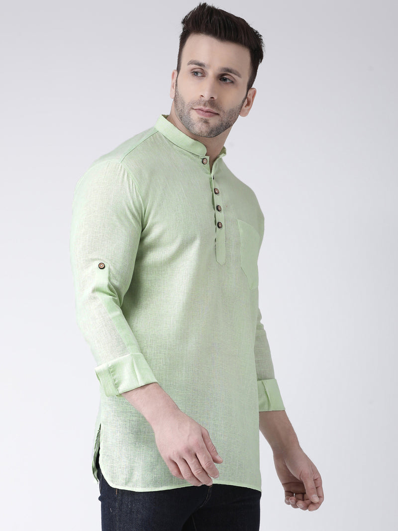 Hangup Men Slim Solid Men's Indian Wear-GreenShortKurta