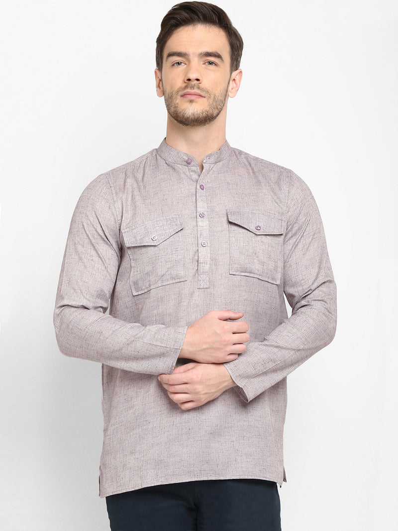 Hangup Men Standard Solid Men's Indian Wear-Grey_2Pkt_Short_Kurta