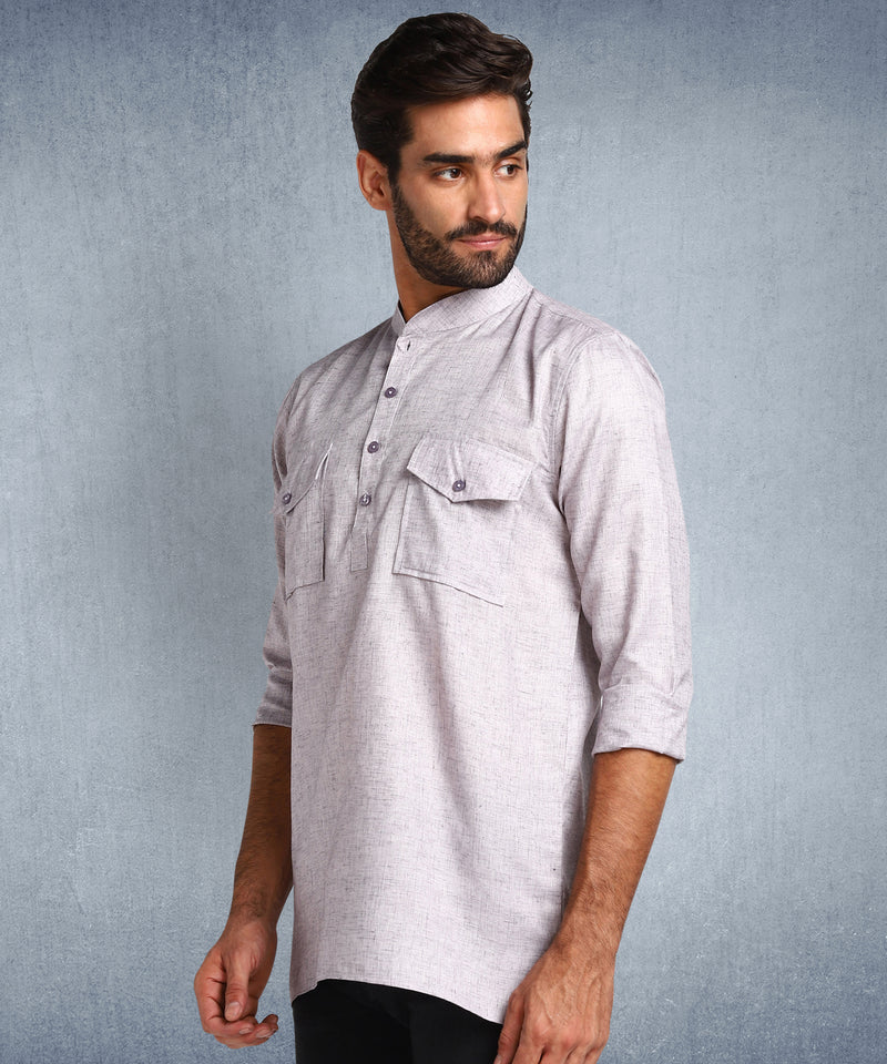 Hangup Men Standard Solid Men's Indian Wear-Grey_2Pkt_Short_2Kurta