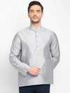 Hangup Men Standard Solid Men's Indian Wear-Grey_Dupion_Patch_ShortKurta