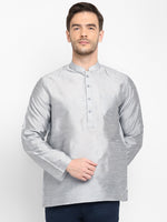 Hangup Men Standard Solid Men's Indian Wear-Grey_Dupion_Patch_ShortKurta