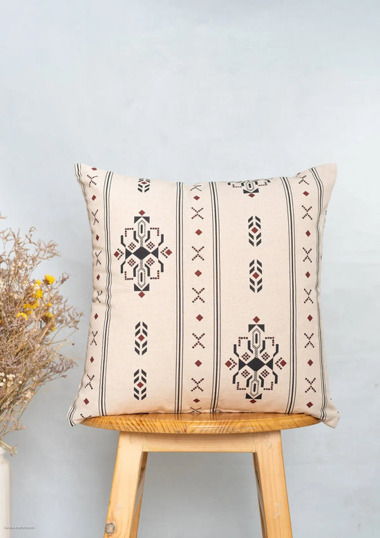 Gypsy 100% cotton geometric cushion cover for sofa - Black-240451005