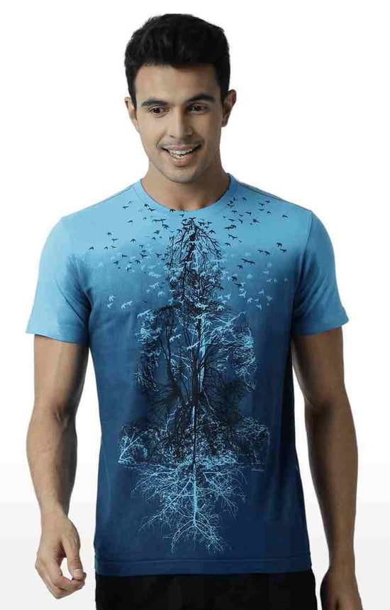 Huetrap Blue Mens Short Sleeve Graphic Printed Tshirt-HT16MKGRATQB00272