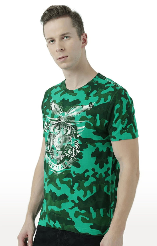 Huetrap Green Mens Short Sleeve Graphic Printed Tshirt-HT17MKGRAGRE00918