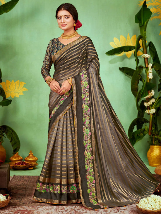 Saree Mall Women's Soft  Grey Embellished Designer Saree With Blouse Piece-HBUTAI40129