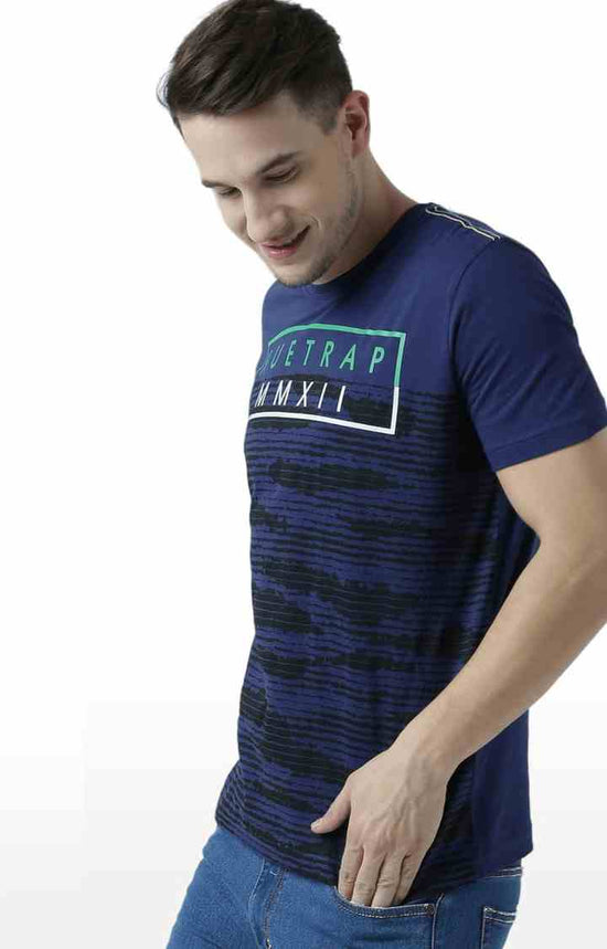 Huetrap Blue Mens Short Sleeve Graphic Printed Tshirt-HT17MKGRALNY01060