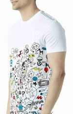 Huetrap White Mens Short Sleeve Graphic Printed Tshirt-HT16MKGRAWHT00376