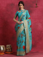 Saree Mall Women's Cotton Blend Blue Printed Designer Saree With Blouse Piece-HIBRO103A