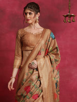 Saree Mall Women's Cotton Blend Brown Printed Designer Saree With Blouse Piece-HIBRO103C