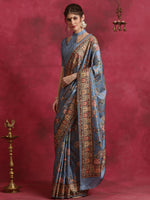 Saree Mall Women's Cotton Blend Grey Printed Designer Saree With Blouse Piece-HIBRO105B