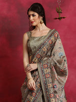 Saree Mall Women's Cotton Blend Camel Brown Printed Designer Saree With Blouse Piece-HIBRO105D