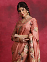 Saree Mall Women's Cotton Blend Peach Printed Designer Saree With Blouse Piece-HIBRO107B