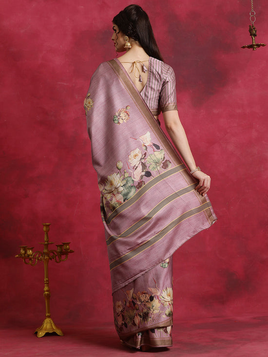 Saree Mall Women's Cotton Blend Mauve Printed Designer Saree With Blouse Piece-HIBRO107C