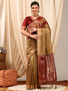 Saree Mall Women's  Cotton Beige Woven Design Designer Saree With Blouse Piece-HNDS755