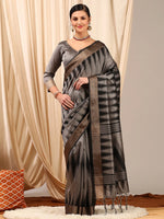 Saree Mall Women's  Cotton Grey Woven Design Designer Saree With Blouse Piece-HNDS756