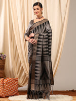 Saree Mall Women's  Cotton Grey Woven Design Designer Saree With Blouse Piece-HNDS756