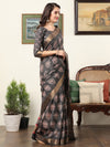 Saree Mall Women's  Blend Charcoal Grey Printed Designer Saree With Blouse Piece-HOLAND06G