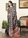 Saree Mall Women's  Blend Charcoal Grey Printed Designer Saree With Blouse Piece-HOLAND06G