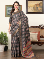 Saree Mall Women's  Blend Charcoal Grey Printed Designer Saree With Blouse Piece-HOLAND06G