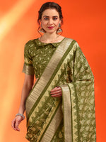 Saree Mall Women's Cotton  Olive Printed Designer Saree With Blouse Piece-HOLAND07A