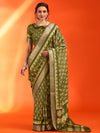 Saree Mall Women's Cotton  Olive Printed Designer Saree With Blouse Piece-HOLAND07A