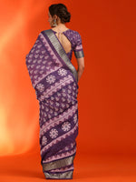 Saree Mall Women's Cotton  Violet Printed Designer Saree With Blouse Piece-HOLAND07B