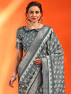 Saree Mall Women's Cotton  Grey Printed Designer Saree With Blouse Piece-HOLAND07C