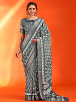 Saree Mall Women's Cotton  Grey Printed Designer Saree With Blouse Piece-HOLAND07C