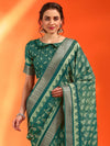 Saree Mall Women's Cotton  Teal Green Printed Designer Saree With Blouse Piece-HOLAND07G