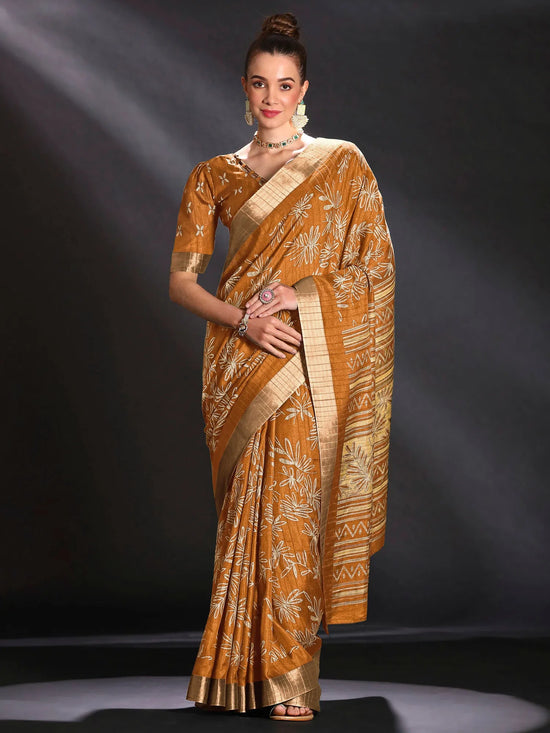 Saree Mall Women's  Blend Mustard Printed Designer Saree With Blouse Piece-HOLAND11A