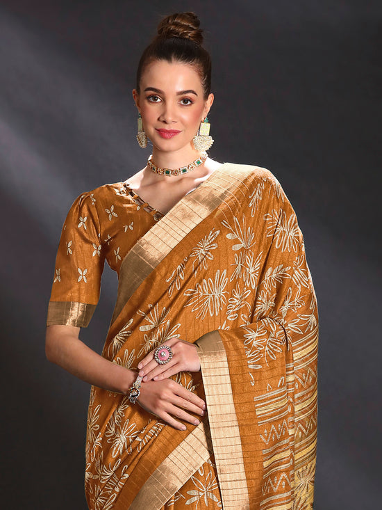 Saree Mall Women's  Blend Mustard Printed Designer Saree With Blouse Piece-HOLAND11A