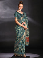 Saree Mall Women's  Blend Teal Blue Printed Designer Saree With Blouse Piece-HOLAND27A