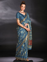 Saree Mall Women's  Blend Blue Printed Designer Saree With Blouse Piece-HOLAND27C