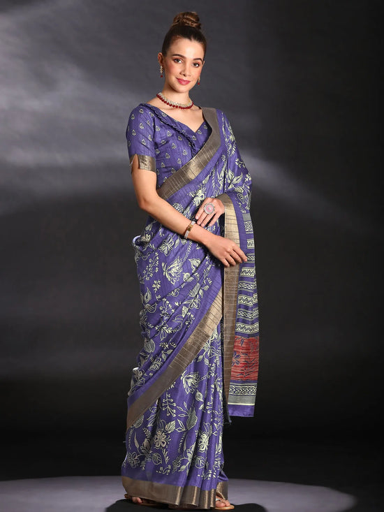 Saree Mall Women's  Blend Purple Printed Designer Saree With Blouse Piece-HOLAND27D