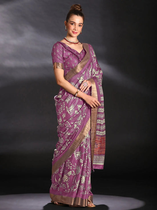 Saree Mall Women's  Blend Magenta Printed Designer Saree With Blouse Piece-HOLAND27E