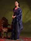 Saree Mall Women's  Blend Navy Blue Printed Designer Saree With Blouse Piece-HOLAND301B