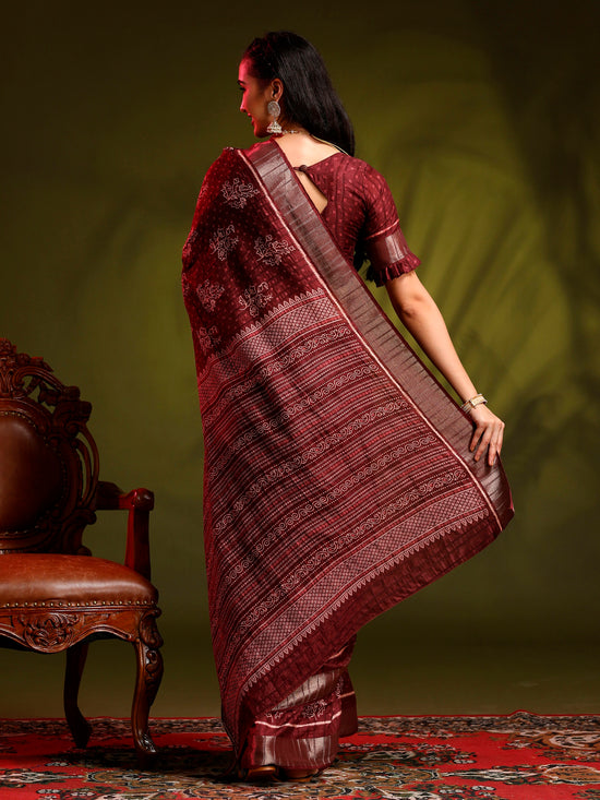 Saree Mall Women's  Blend Burgundy Printed Designer Saree With Blouse Piece-HOLAND301D